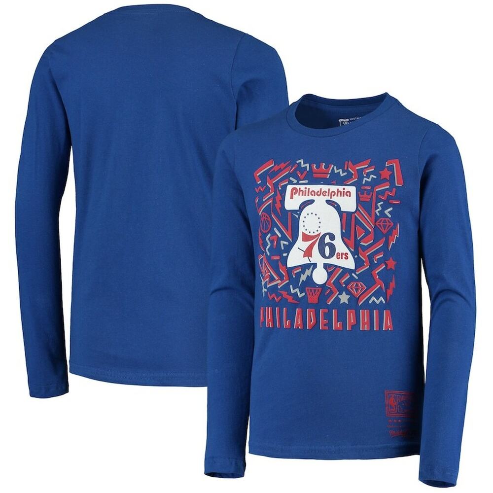 Philadelphia 76ers T-Shirt Youth XL Royal Hardwood Classics Dynamic Long Sleeve